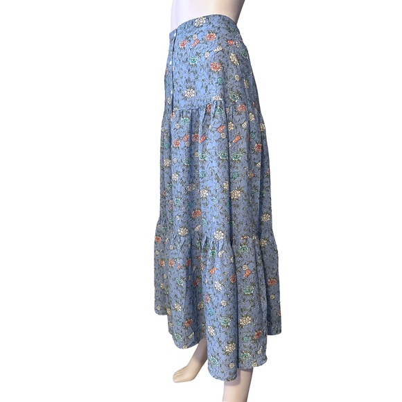Max Studio Tiered Floral Peasant Skirt Maxi Prairie Button Front Layered - Picture 3 of 10